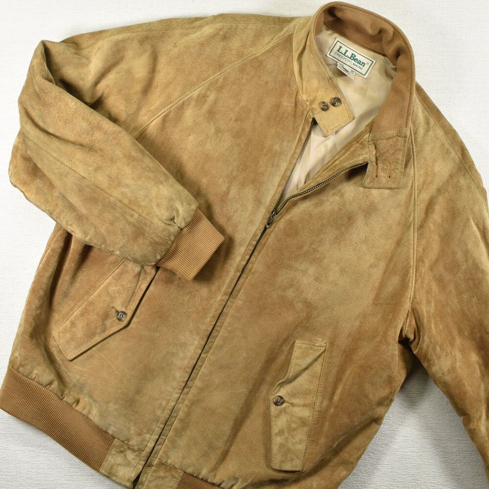 Vintage LL Bean Leather Bomber Jacket Tan Suede Mens 44 Made In USA Flight Coat